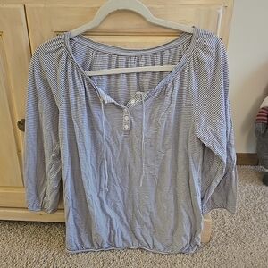 Ann Taylor LOFT Women's Classic Gray & White Striped Blouse Top Size M NWOT